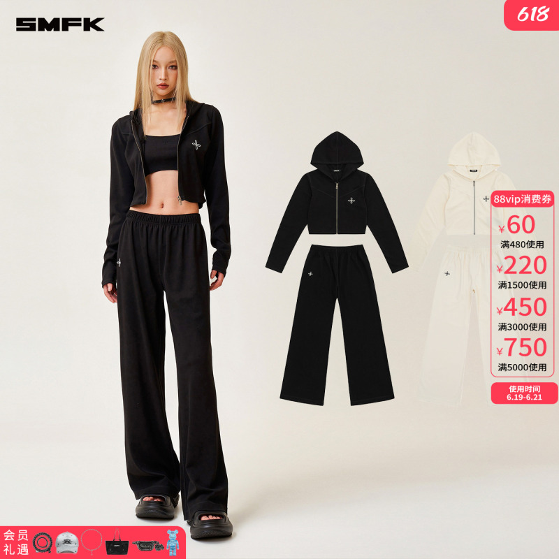 Smfkrove Wandering Morning Jogging Set Csp01B/W Casual Slim Fit Hoodie + Long Pants Two-Piece Set Smfkrove Wandering Morning Jogging Set Csp01B/W Casual Slim Fit Hoodie + Long Pants Two-Piece Set