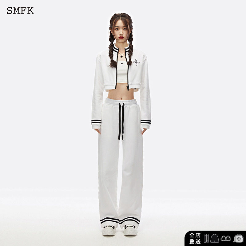 SMFK night flower retro campus suit USP10B W double striped casual sport short jacket wide-leg pants-Taobao