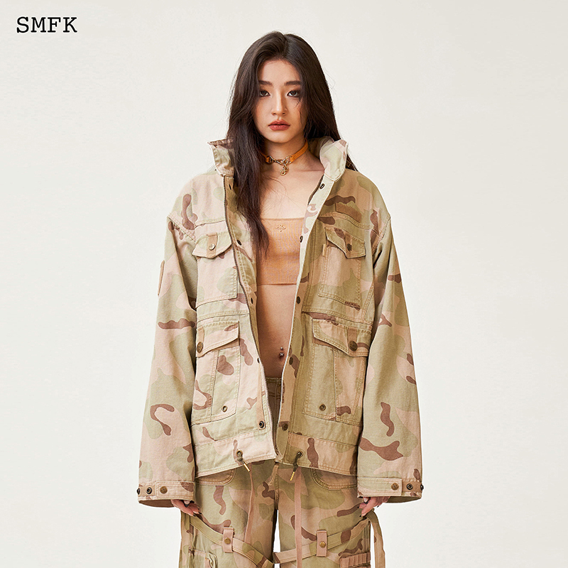 【Limited Stock】Smfk Cobra Desert Camouflage Work Jacket Ug014Cf Stand Collar Spring and Autumn Coat Top