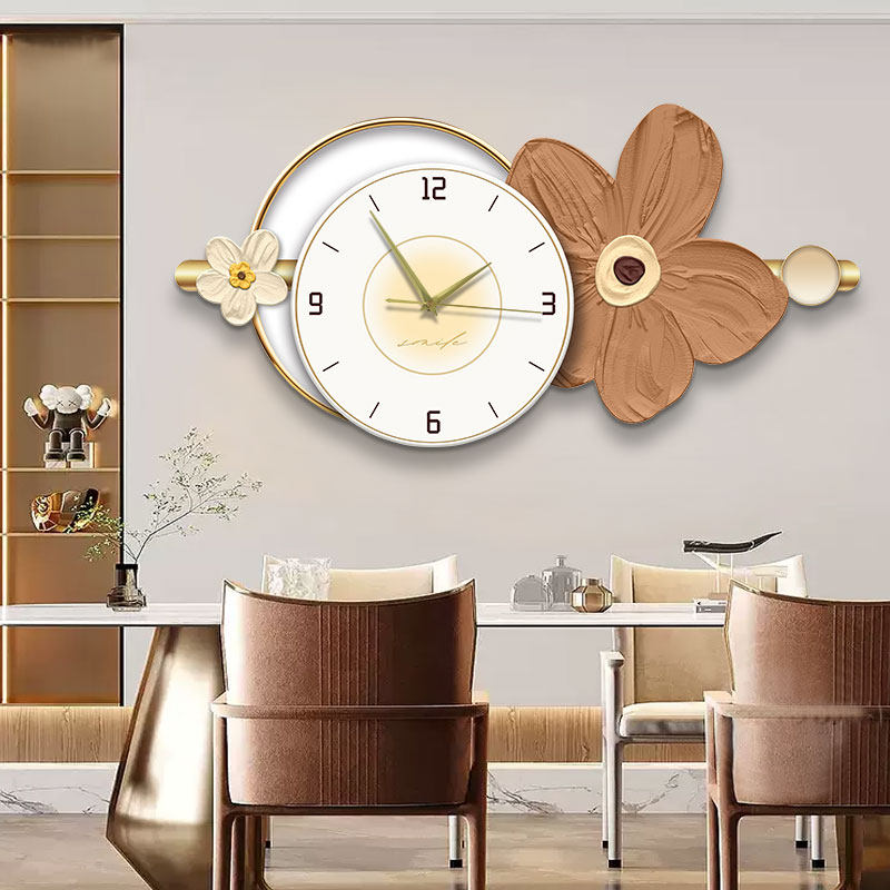 Living Room Clock Hang Painting Muted Walking With Cream Wind Restaurant Decoration Hanging Bell Flowers Nordic Creative Clock Pendant-Taobao