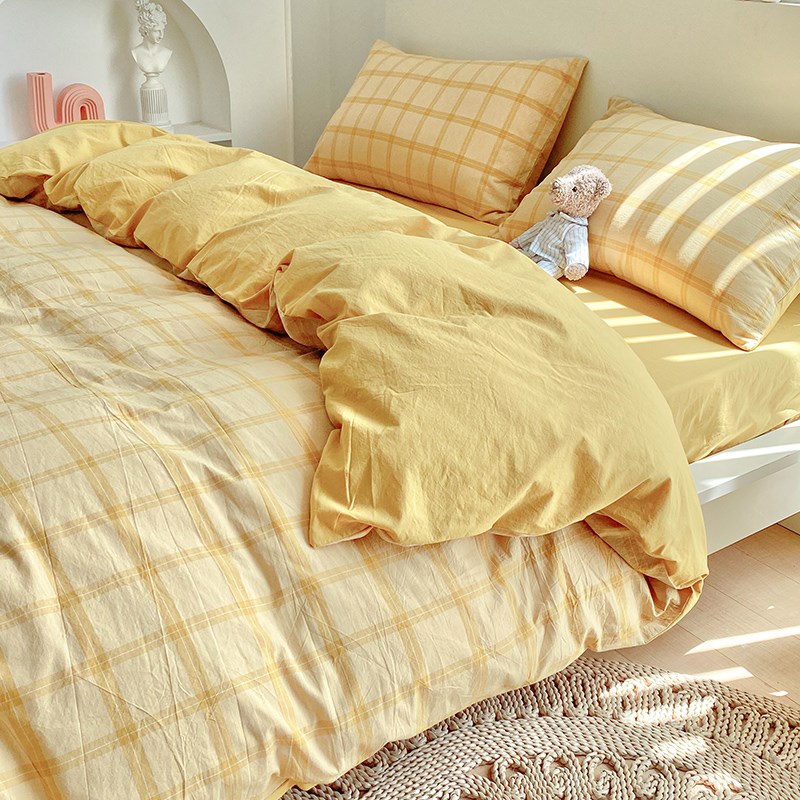 Add water starry cloud washed cotton four pieces of full cotton pure cotton 100 Three sets bed sheet Bed Bamboo Bed bedding