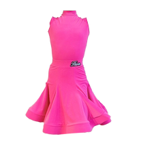 Red Dance Charm Latin Dance Suit for Girls Summer New Velvet Competition Suit High Collar Short Sleeve Split Fishbone Competition Regulations Uniform