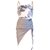 Red Dance Charm Summer Girls Latin Dance Practice Clothes 2024 Childrens High-Quality Skirt Halter Top Split Suit