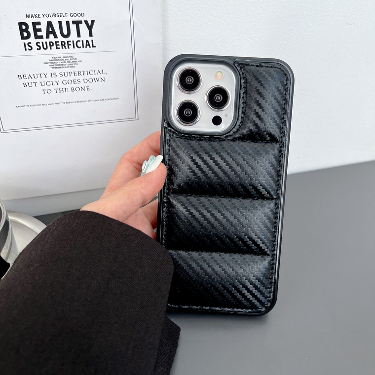 Carbon Fiber Pattern Luxury High End Premium Puffy Puffer Down Jacket Minimal Plus/Pro/Max – 16, 15, 14, 13, 12 iPhone Case
