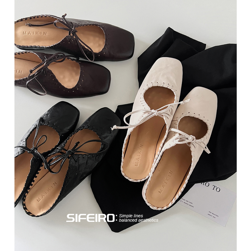Sifeiro Retro Square-Toe Lace-Up Mules for Women, Genuine Leather Slip-On Low-Heeled Elegant Closed-Toe Slippers Sifeiro Retro Square-Toe Lace-Up Mules for Women, Genuine Leather Slip-On Low-Heeled Elegant Closed-Toe Slippers