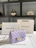Chalie & Kolsr фиолетовая сумка из натуральной кожи с небольшим ароматом и бриллиантовой цепочкой, новинка 2025 года, маленькая квадратная сумка с наклонным корпусом