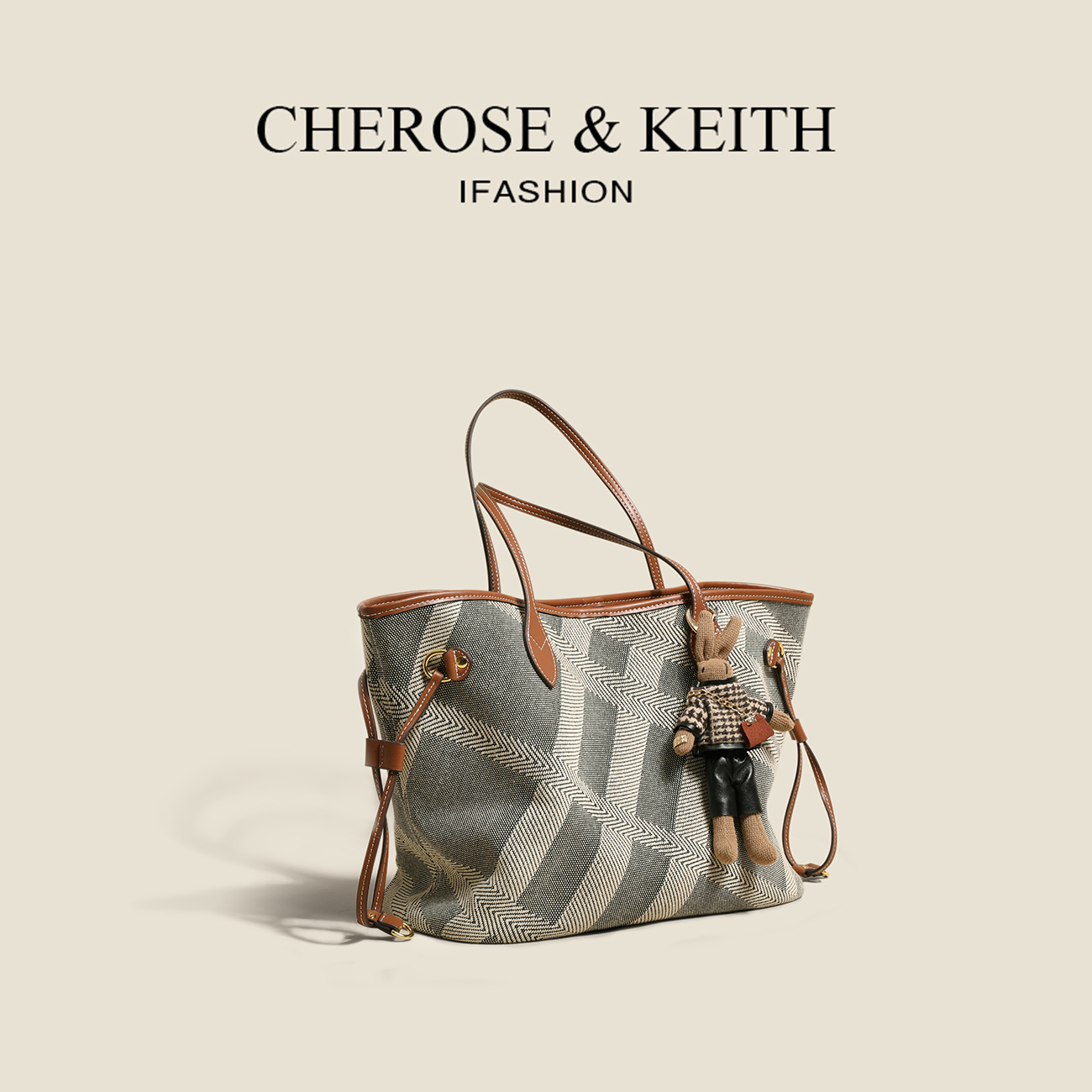 Hong Kong Cherose Keith leather canvas large-capacity shoulder tote bag 2022 new trendy commuter bag