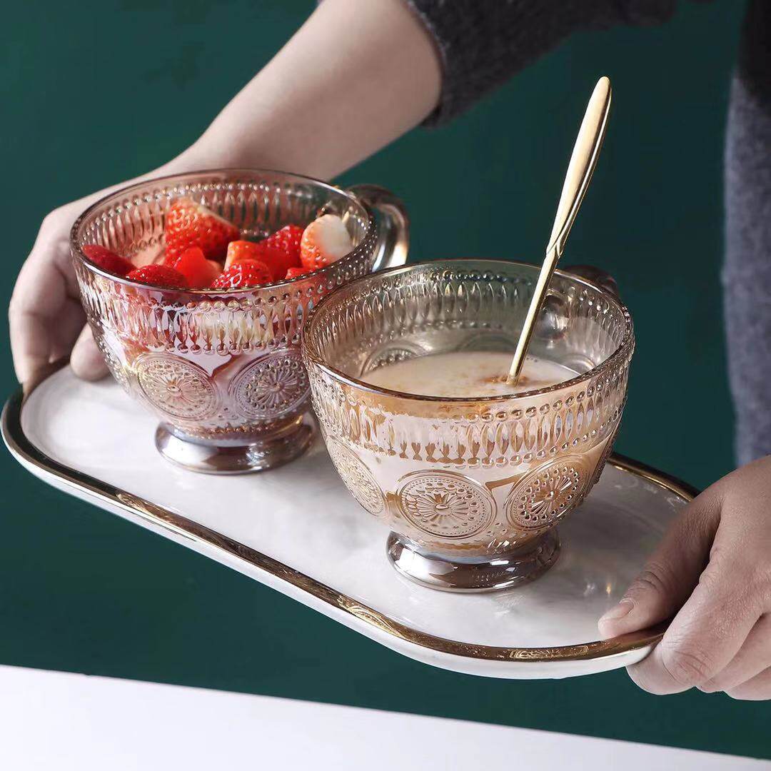 Coffee cup Embossed sunflower breakfast cup water cup glass glass milk cup ins Nordic style colorful cup