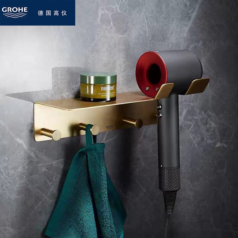 German big-brand gold hair dryer rack free punch powder room rack all copper dys bathroom ventilation rack