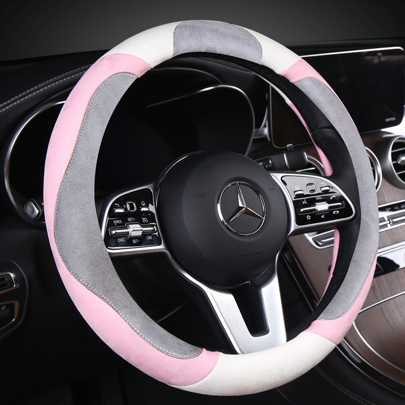Winter short plush handlebar cover goddess cute warm non-slip short fleece universal car steering wheel cover for men and women