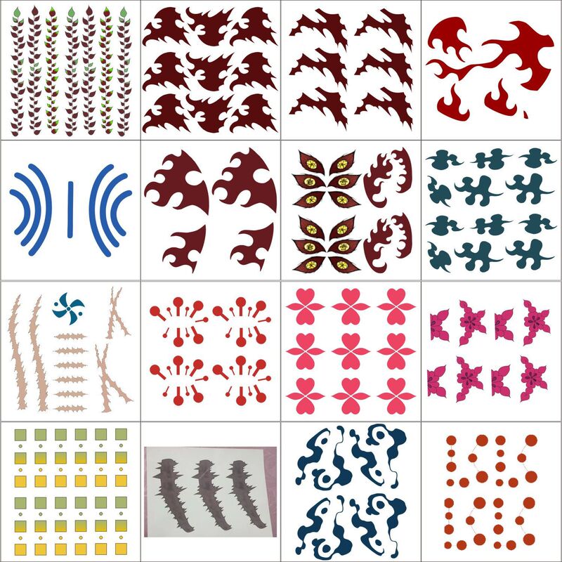 Demon Slayer Cosplay Tattoo Stickers: Tanjiro, Rengoku Kyoujurou, Nezuko, Inosuke, Hashibira Inosuke, Demon Slayer Convention Face Stickers, Markings, Zenitsu, Rengoku Kyoujurou, Hashibira Inosuke, Demon Slayer