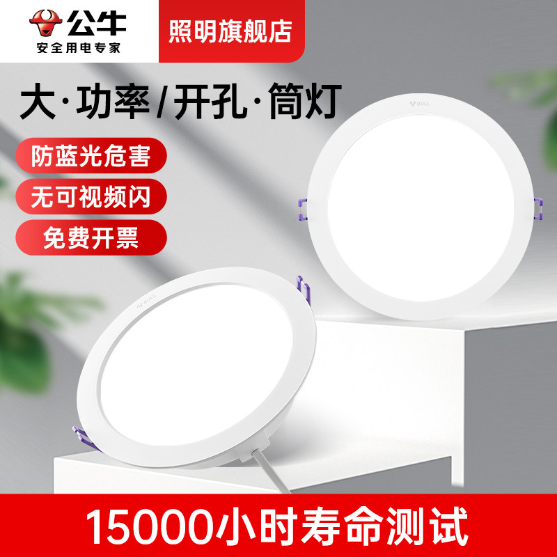 公牛筒灯店铺商用大功率12瓦大尺寸吊顶天花灯2024新款超薄无主灯