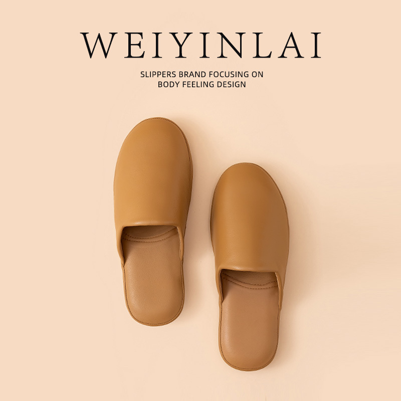 Genuine Leather Luxury Closed-Toe High-End Slippers for Men and Women, Indoor Non-Slip Silent Rubber Sole, Spring and Autumn Sheepskin Slippers