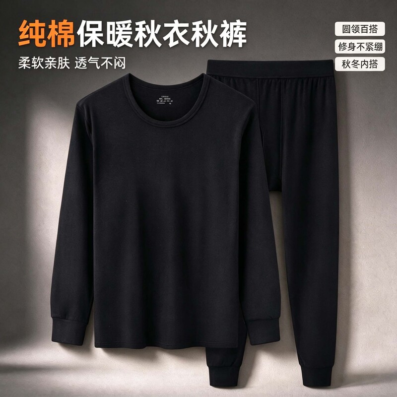 Pure Cotton Autumn Clothing Set for Men, Thermal Underwear, Base Layer for Autumn and Winter, Cold-Resistant Inner Wear, Men's Large Size Cotton Undershirt