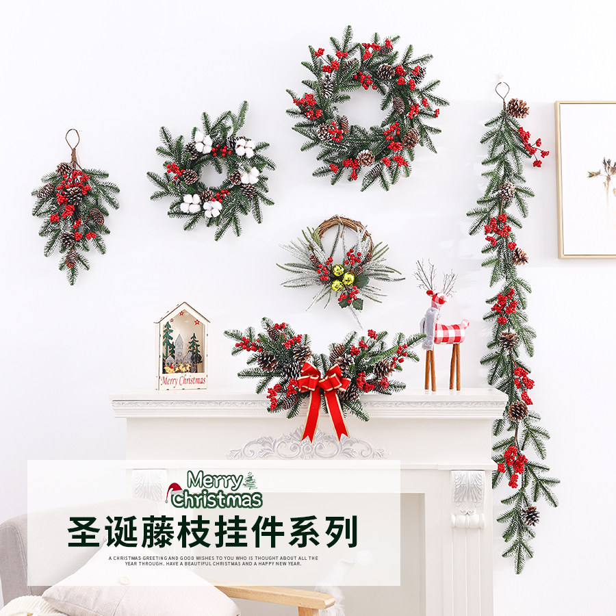 Christmas Flower Ring Tabletop Pendulum with Vine Branches Hanging Decorations American Pine Nuts Converse Hanging Tree Hotel Restaurants Shop Window Trim Supplies-Taobao