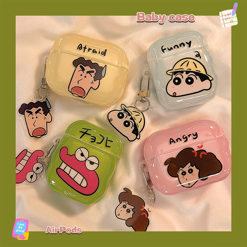 Fun Cartoon Anime Shin-Chan Protective Case for Apple AirPods 4, Compatible with Apple Wireless Universal 1/2/3/Pro Generations, Transparent AirPod 3 Earphone Case with Pendant, Soft Earphone Cover