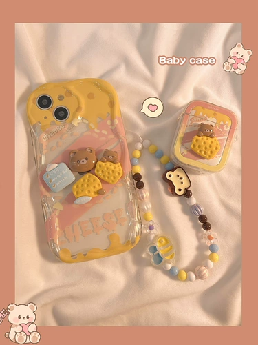 Apple, мультяшная трехмерная цепь, наушники, совместимый iPhone 14, чехол для телефона, креативный силиконовый iPhone13 Pro, защитный чехол, с медвежатами, 14promax, iphone