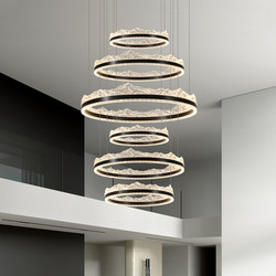 Large Chandelier for Duplexes with Open Ceilings, High-End Luxury Villa Staircase Loft Circular Combination Hollow Living Room Dining Room Light