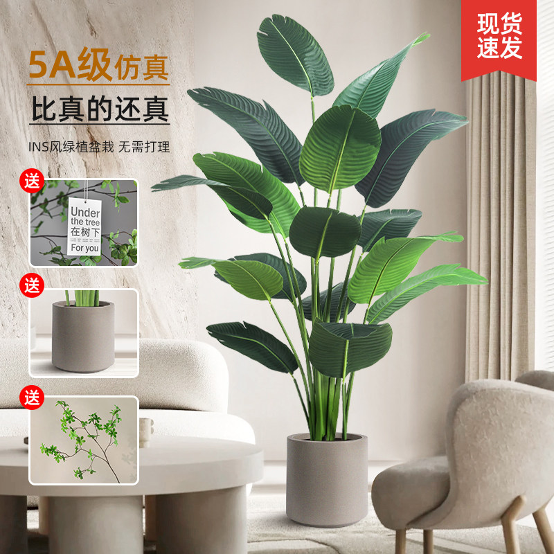 Brigade People Banana Emulation Green Planting Fake Tree Indoor Light Lavish Potted Bionic Plant Living Room Decoration Pendulum of Heaven and Birds Fake Flowers-Taobao