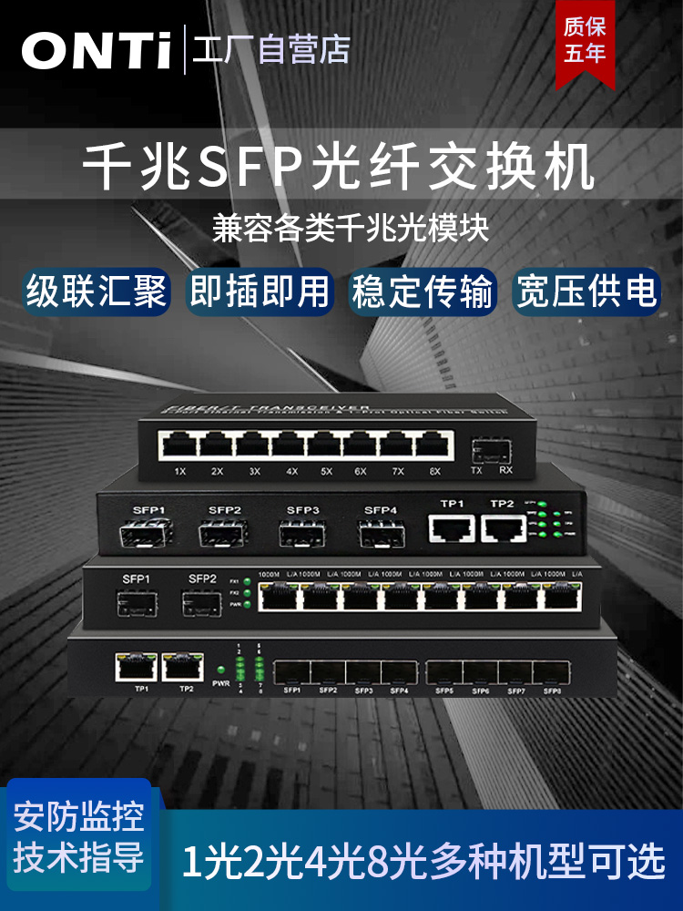Full Gigabit SFP fiber optic switch SC LC port 1 2 4 8 optical 2 4 8 electrical convergence cascade fiber optic transceiver