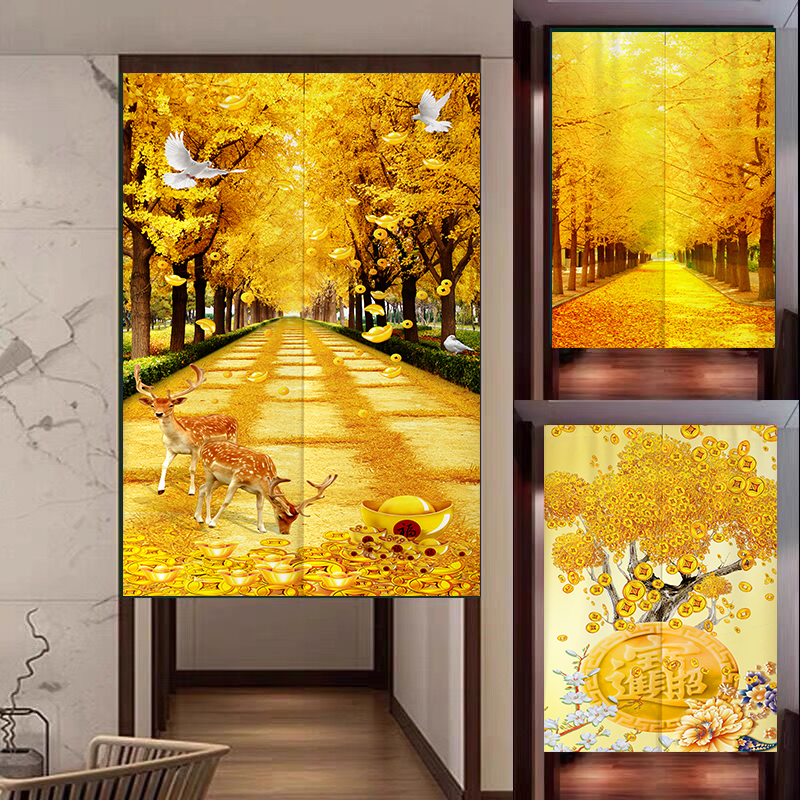 Chinese-Style Door Curtain Partition Curtain for Kitchen and Bathroom, Half Curtain for Blocking, Golden Avenue Decorative Hanging Curtain for Bedroom and Bathroom