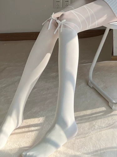 Ремень с бантиком, белые летние японские колготки, тонкие сексуальные носки, стиль Лолита