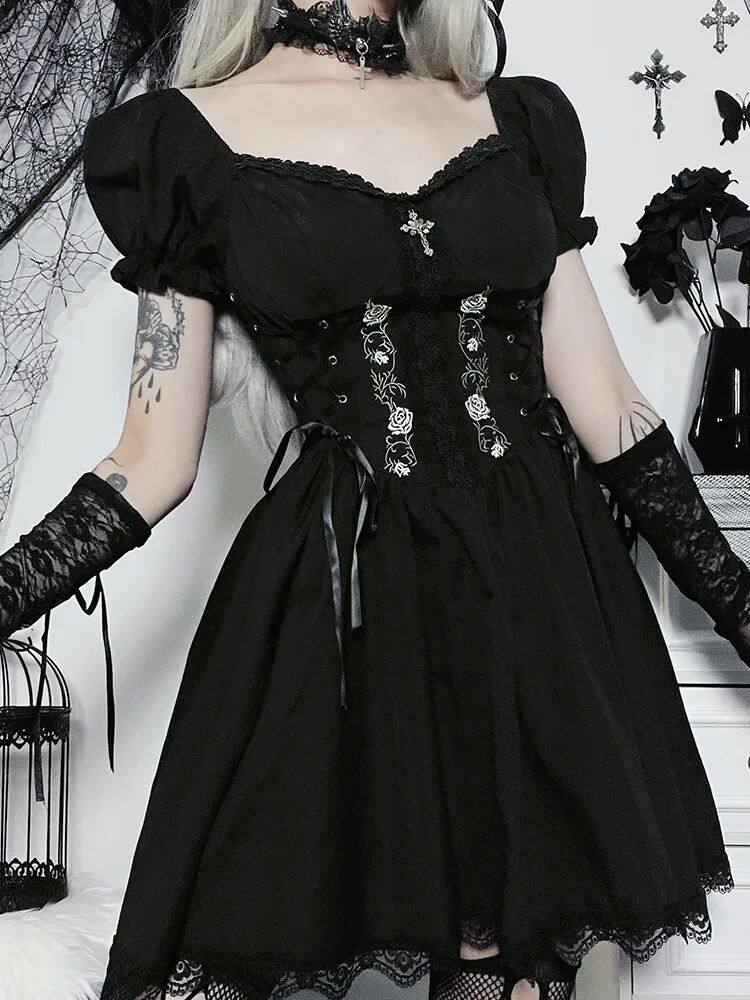 Altgoth Vintage Gothic Princess Dress Женщины Dark Harajuku La        