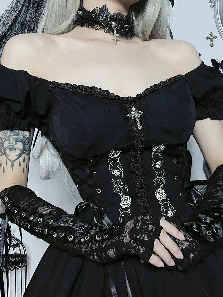 Altgoth Vintage Gothic Princess Dress Женщины Dark Harajuku La        