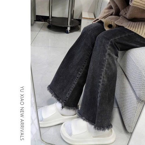 Летние джинсы, штаны, эластичные штаны-клёш, для формы тела «груша», высокая талия, по фигуре