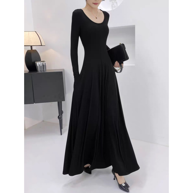 Long-Sleeved Autumn and Winter Berkeley High-End Dress 2026 New Style High-End Hepburn Style Black Modal Long Dress Long-Sleeved Autumn and Winter Berkeley High-End Dress 2026 New Style High-End Hepburn Style Black Modal Long Dress