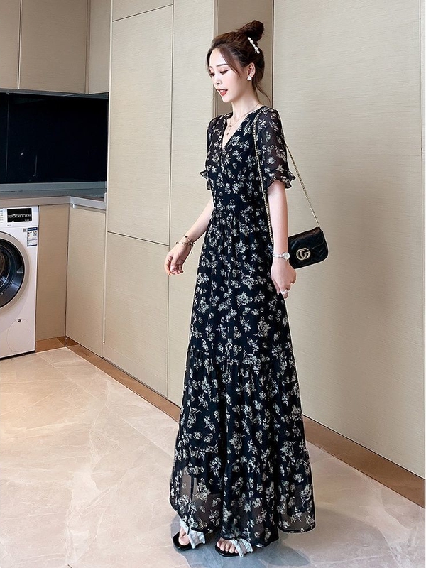 Dress for Women 2026 New Style This Year's Popular Floral Dress Chiffon Long Dress Ankle-Length Extra-Long Summer Style