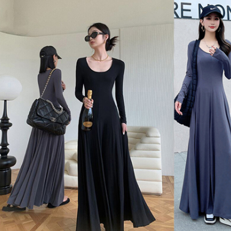 Long-Sleeved Autumn and Winter Beautiful Dress 2026 New High-End Ankle-Length Modal Extra-Long Elegant Slim-Fit Long Dress Long-Sleeved Autumn and Winter Beautiful Dress 2026 New High-End Ankle-Length Modal Extra-Long Elegant Slim-Fit Long Dress