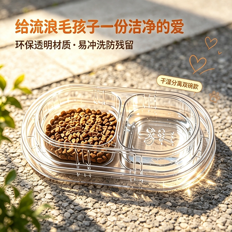 Disposable Cat Bowl, Drinking Bowl, Stray Cat Feeding Box, Outdoor Anti-Ant and Anti-Insect Cat and Dog Bowl with Double Compartments
