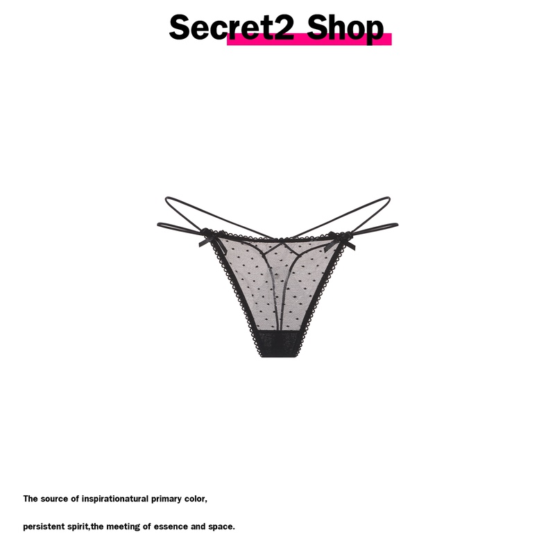 Secret2 Shop French-Style Pure Desire Polka Dot Sexy See-Through Bow Lace Peach Thong Panties for Women