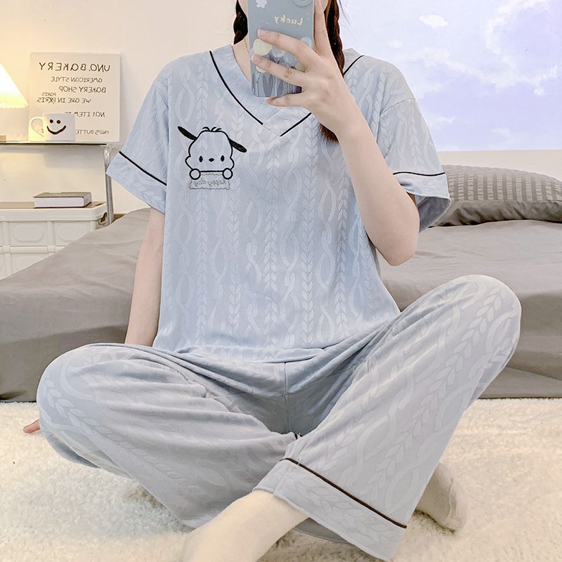 Plus Size 150kg Pajamas for Women, Summer Thin Short-Sleeved Long Pants Set, Extra Large Size for Fat Women, Summer Loungewear