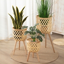Nordic ins style living room plant bamboo woven flower basket decoration monstera rattan flower pot balcony flower stand woven basket