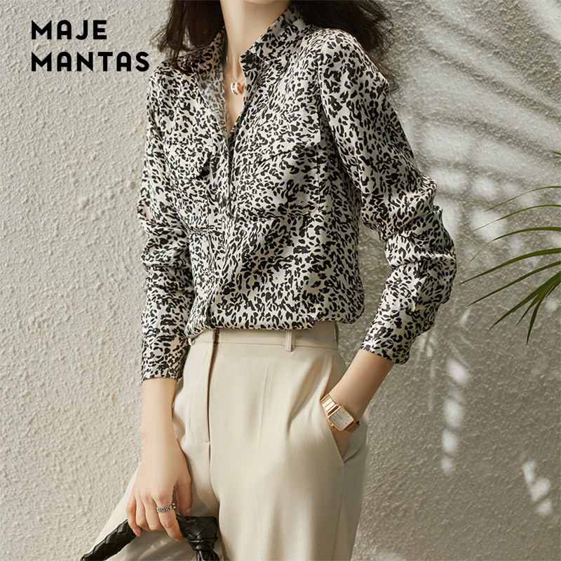 Maje mantas French retro BAO WEN shirt women's niche high-end mulberry silk top 2022 new