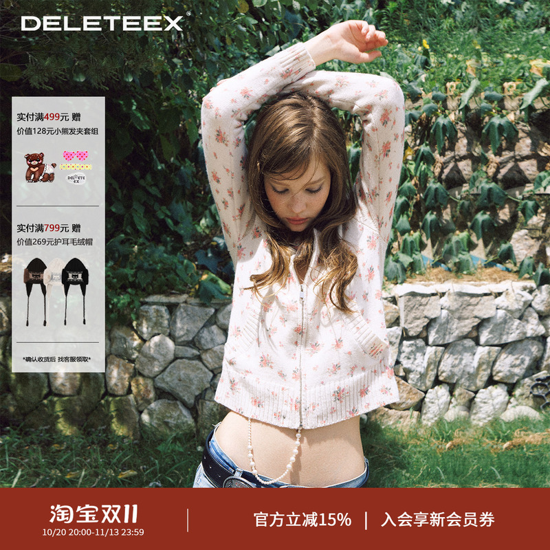 Deleteex Pink Floral Wool Knitted Cardigan Sweater Jacket for Women, Short and Exquisite Korean Style Top for Autumn and Winter Deleteex Pink Floral Wool Knitted Cardigan Sweater Jacket for Women, Short and Exquisite Korean Style Top for Autumn and Winter