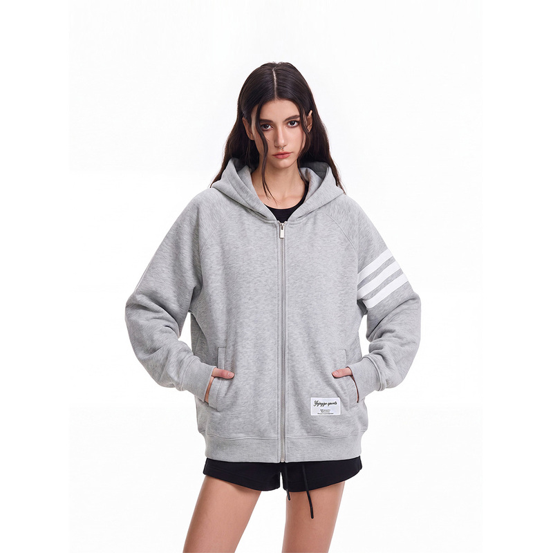 Yojayigo Autumn Classic Striped Zipper Hooded Cardigan Sweatshirt Basic Slimming Versatile Jacket for Women and Couples Yojayigo Autumn Classic Striped Zipper Hooded Cardigan Sweatshirt Basic Slimming Versatile Jacket for Women and Couples