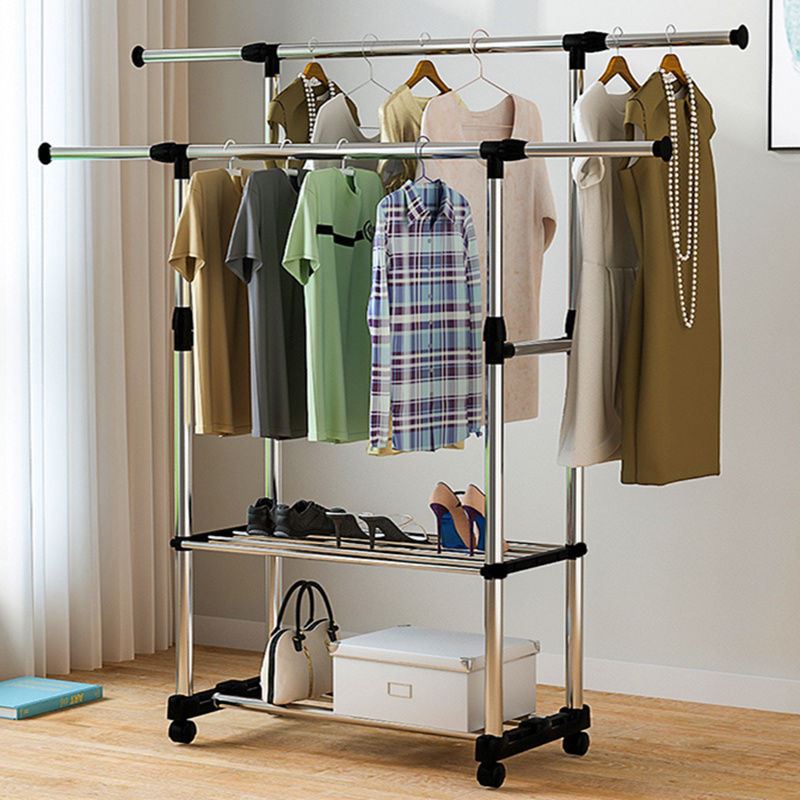 Cold clothes pole steel pipe drying rack floor double pole clothes drying pole household bedroom single pole clothes drying rack folding