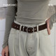 Retro frosted silver square buckle frosted belt versatile genuine leather belt for women casual denim skirt decoration