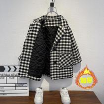 Boys winter coat 2022 new baby foreign style woolen coat childrens fashionable quilted thickened medium and long clothes