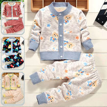 Baby fleece suit baby cardigan top pants boys and girls warm clothes winter small and medium children long-sleeved thick clothes