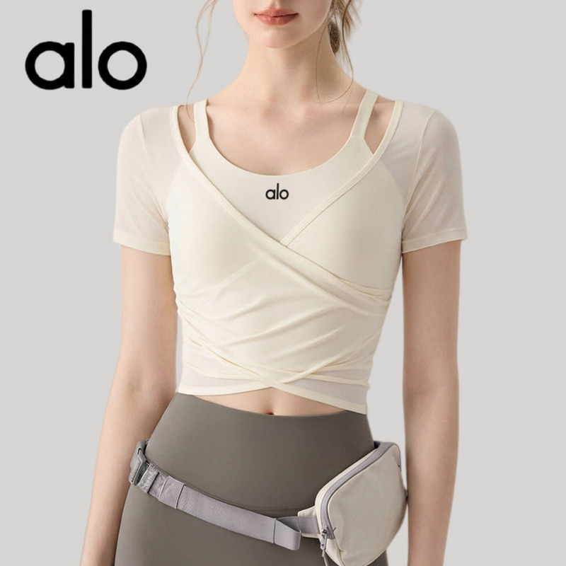 Aio Yoga Wear Women's Mesh Blouse Short-Sleeved Quick-Drying Running Sports Top Pilates Training Fitness Suit Summer Aio Yoga Wear Women's Mesh Blouse Short-Sleeved Quick-Drying Running Sports Top Pilates Training Fitness Suit Summer