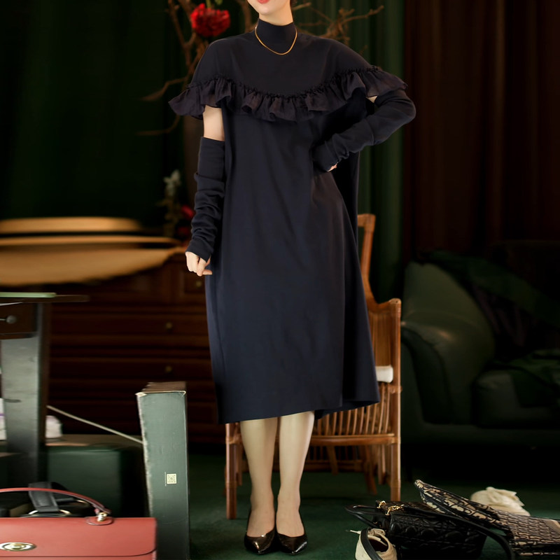 Dress 2026 Spring and Autumn Women's Fashion Design Long Dress with Half-High Collar and Layered Sleeves, Elegant and Stylish Dress Dress 2026 Spring and Autumn Women's Fashion Design Long Dress with Half-High Collar and Layered Sleeves, Elegant and Stylish Dress