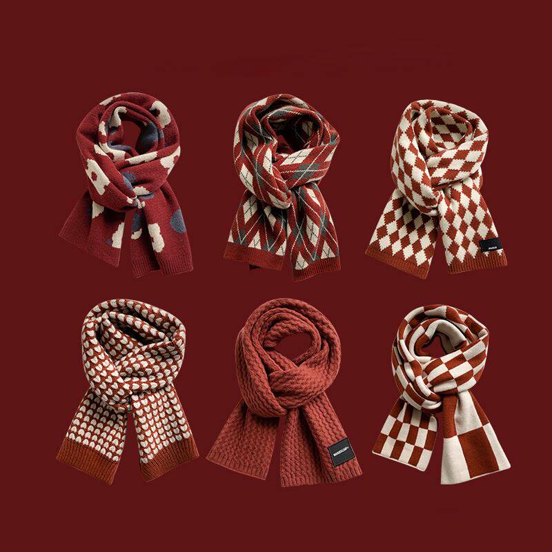 Red Knitted Cashmere Scarf Girls Christmas Scarf Thickened Warmth Birthday Gift for Girlfriend Girlfriend
