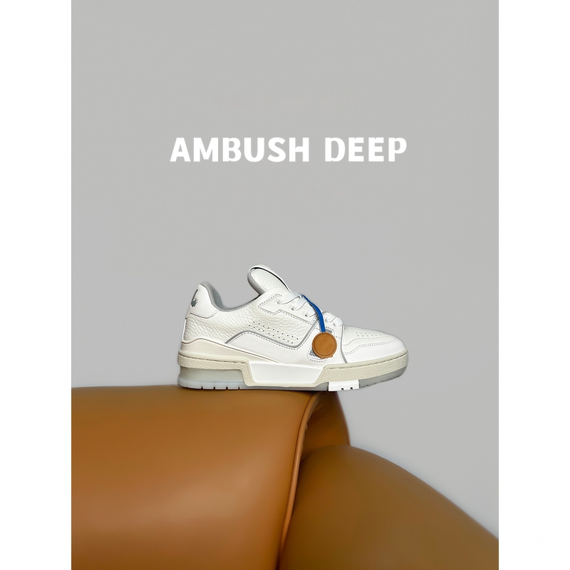 Anoa.Poyana[Top Version] Thick-Soled White Cement Leather Casual Sneakers, Unisex White Shoes, Black and White