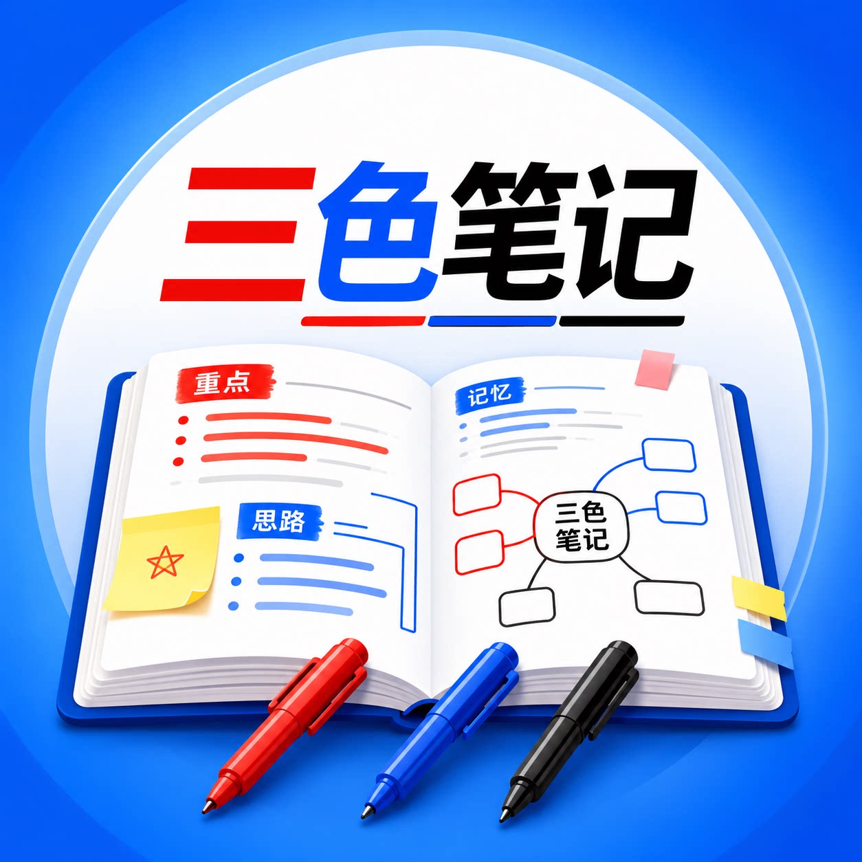 三色笔记资料店的LOGO