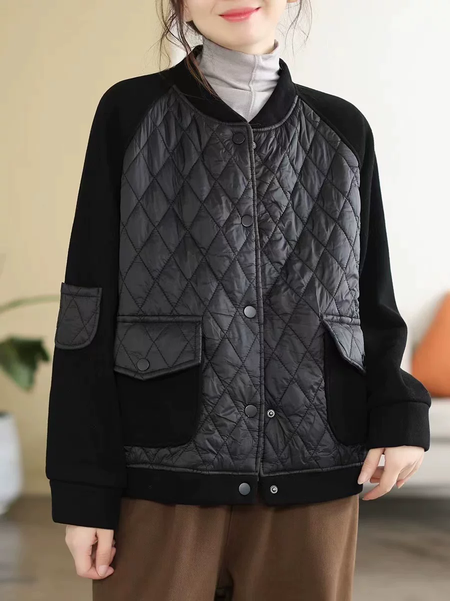 Demi-season quilted jacket with diamond pattern, baseball uniform, increased thickness