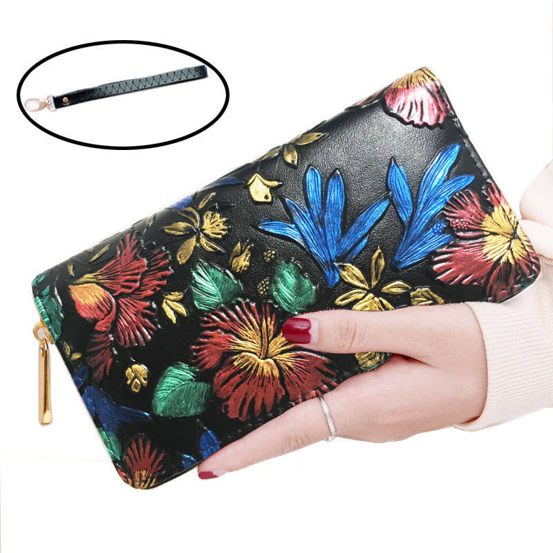 (special price) wallet female European and American long style zipper retro embossed hand bag large capacity female handbag mobile phone bag 